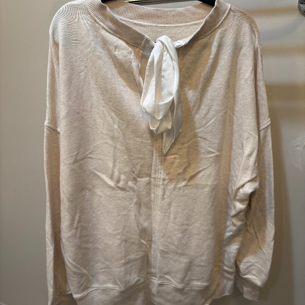 Oversized Oatmeal Sweater with Satin Bow- Size Small